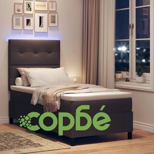 Легло с пружинираща основа и LED осветление, Тъмнокафяв текстил, 80 x 200 см ➤ топ цена ➤ sorbe.bg