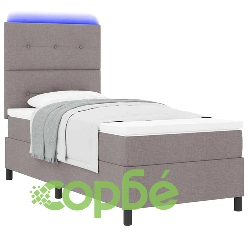 Легло с пружинирана основа, матрак и LED осветление Таупе 90 x 190 cm, текстил ➤ топ цена ➤ sorbe.bg