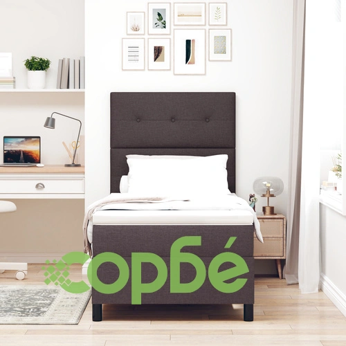 Рамка за легло с матрак от тъкан текстил в тъмно кафяв цвят, 90 x 200 см ➤ топ цена ➤ sorbe.bg