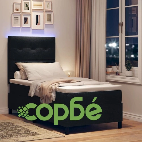Легло с пружинирана основа и матрак с LED осветление черно 100x200 см текстил ➤ топ цена ➤ sorbe.bg