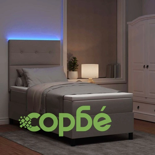 Легло с пружинирана основа и матрак с LED осветление Таупе 100x200 см текстил ➤ топ цена ➤ sorbe.bg