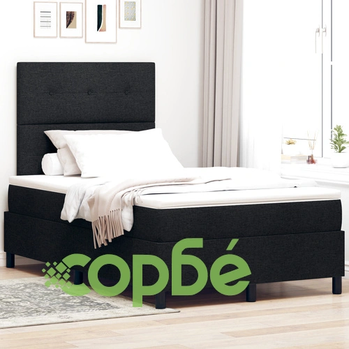 Леглови каркас с матрак 120 x 200 см - Черен текстил с LED осветление ➤ топ цена ➤ sorbe.bg