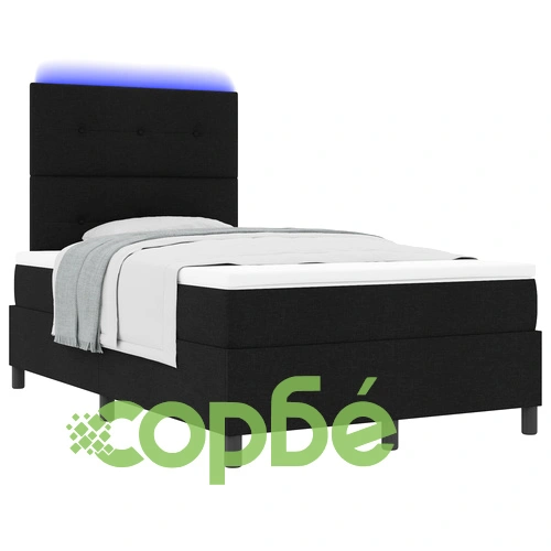 Леглови каркас с матрак 120 x 200 см - Черен текстил с LED осветление ➤ топ цена ➤ sorbe.bg