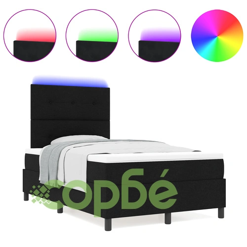 Леглови каркас с матрак 120 x 200 см - Черен текстил с LED осветление ➤ топ цена ➤ sorbe.bg