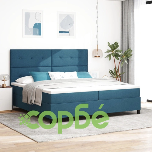 Луксозно тапицирано легло с LED осветление и кутия пружина 200x200 см - Синьо ➤ топ цена ➤ sorbe.bg