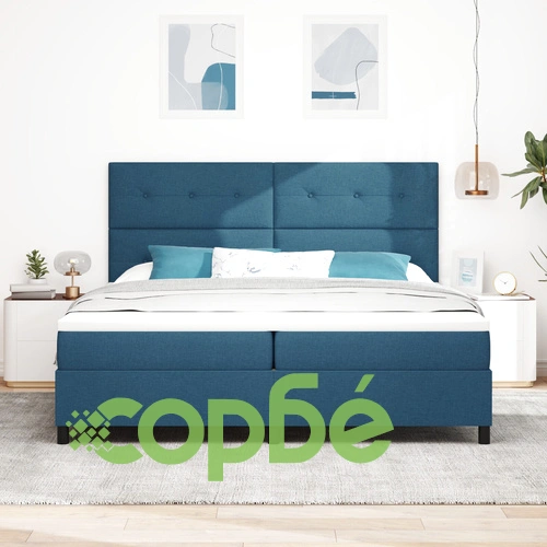 Луксозно тапицирано легло с LED осветление и кутия пружина 200x200 см - Синьо ➤ топ цена ➤ sorbe.bg