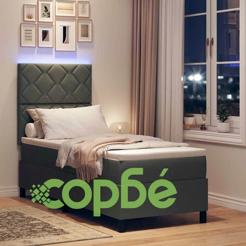 Легло с пружинирана основа и LED осветление 80x200 см тъмносиво текстил ➤ топ цена ➤ sorbe.bg