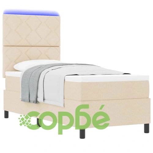 Легло с матрак и LED осветление Крем, 80 x 200 см, текстил ➤ топ цена ➤ sorbe.bg