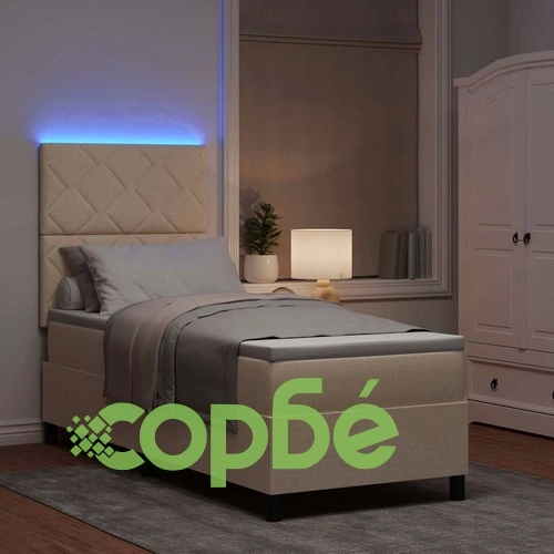 Легло с матрак и LED осветление Крем, 80 x 200 см, текстил ➤ топ цена ➤ sorbe.bg