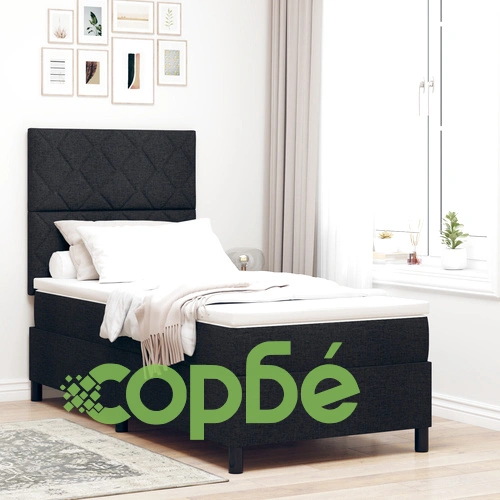 Кутия спално легло с матрак и LED осветление, черно, 90x190 см, текстилна тапицерия ➤ топ цена ➤ sorbe.bg