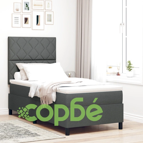 Легло с пружини, матрак и LED осветление, тъмносиво, 90x200 см, текстил ➤ топ цена ➤ sorbe.bg