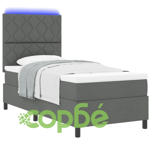 Легло с пружини, матрак и LED осветление, тъмносиво, 90x200 см, текстил ➤ топ цена ➤ sorbe.bg