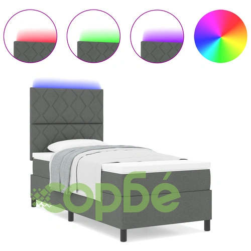 Легло с пружини, матрак и LED осветление, тъмносиво, 90x200 см, текстил ➤ топ цена ➤ sorbe.bg