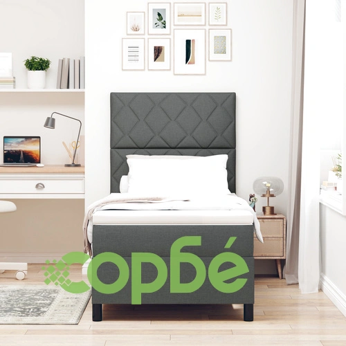 Легло с пружини, матрак и LED осветление, тъмносиво, 90x200 см, текстил ➤ топ цена ➤ sorbe.bg