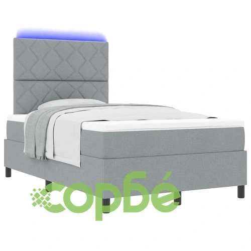 Легло с пружинирана основа и LED осветление 120x190 см светлосиво текстил ➤ топ цена ➤ sorbe.bg