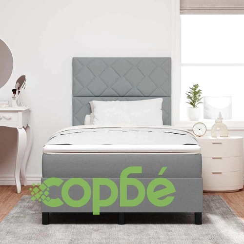 Легло с пружинирана основа и LED осветление 120x190 см светлосиво текстил ➤ топ цена ➤ sorbe.bg