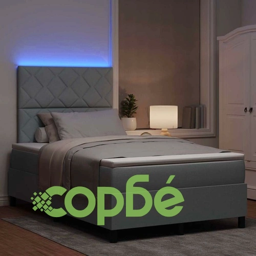 Легло с пружинирана основа и LED осветление 120x200 см светлосиво текстил ➤ топ цена ➤ sorbe.bg