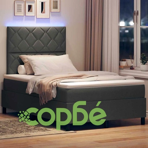 Легло с пружинирана основа и LED осветление Тъмносив 120x200 см текстил ➤ топ цена ➤ sorbe.bg