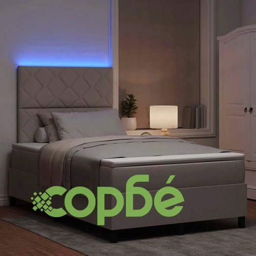 Легло с пружинирана основа и матрак с LED осветление Таупе 120x200 см текстил ➤ топ цена ➤ sorbe.bg