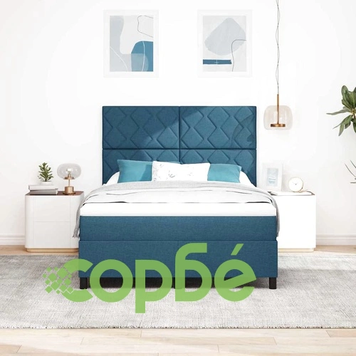 Легло с пружинирана основа и матрак със LED осветление синьо 140x200 см текстил ➤ топ цена ➤ sorbe.bg