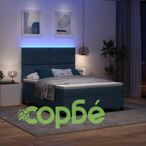 Легло с пружинирана основа и матрак със LED осветление синьо 140x200 см текстил ➤ топ цена ➤ sorbe.bg
