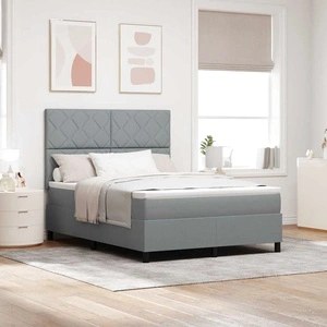 Легло с пружинирана основа и матрак светлосиво 160x200 см текстил с LED осветление