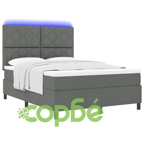 Легло с пружинирана основа и матрак с LED осветление тъмносиво 160x200 см текстил ➤ топ цена ➤ sorbe.bg
