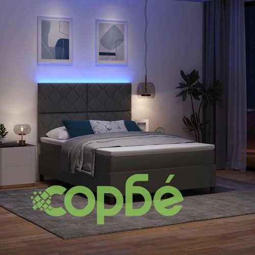 Легло с пружинирана основа и матрак с LED осветление тъмносиво 160x200 см текстил ➤ топ цена ➤ sorbe.bg