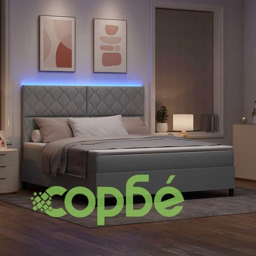 Легло с пружинирана основа и LED осветление светлосиво 180x200 см текстил ➤ топ цена ➤ sorbe.bg