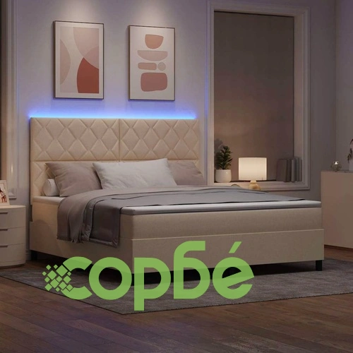 Легло с пружинирана основа и матрак с LED осветление крем 180x200 см текстил ➤ топ цена ➤ sorbe.bg