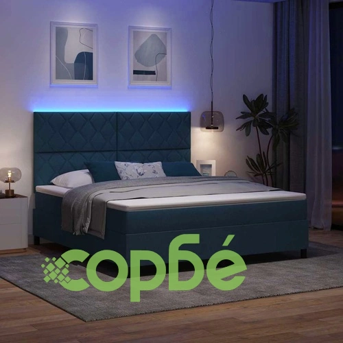 Легло с пружинирана основа и матрак с LED осветление - синьо 180x200 см текстил ➤ топ цена ➤ sorbe.bg