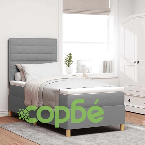 Легло с пружинирана основа и LED осветление светлосиво 80x200 см текстил ➤ топ цена ➤ sorbe.bg