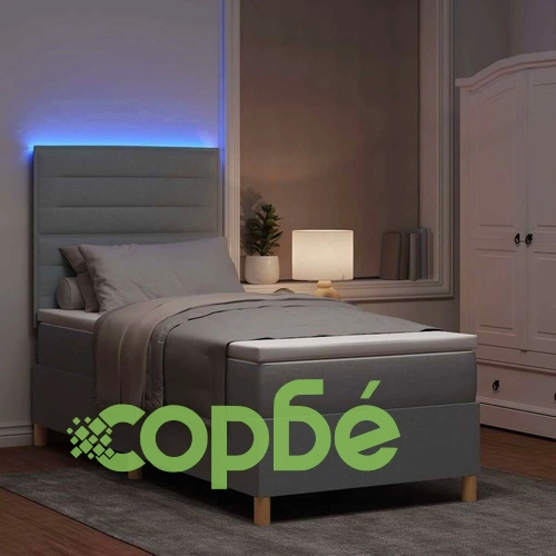 Легло с пружинирана основа и LED осветление светлосиво 80x200 см текстил ➤ топ цена ➤ sorbe.bg