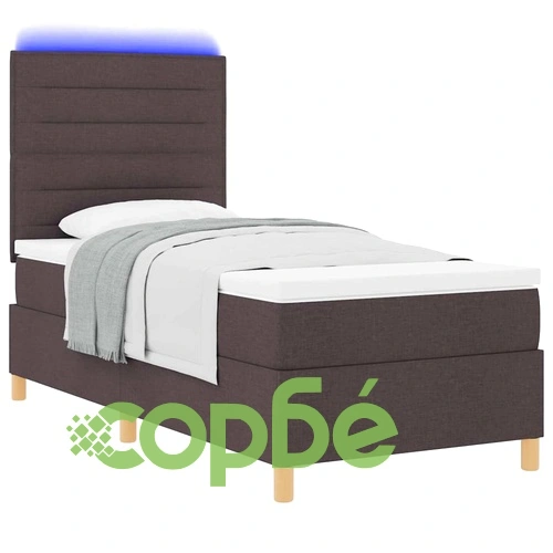 Легло с пружинирана основа и LED осветление тъмно кафяво 80x200 см текстил ➤ топ цена ➤ sorbe.bg