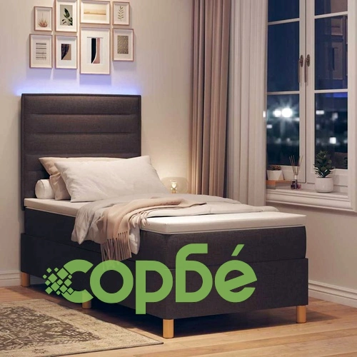 Легло с пружинирана основа и LED осветление тъмно кафяво 80x200 см текстил ➤ топ цена ➤ sorbe.bg