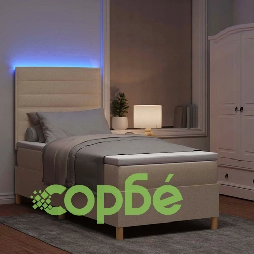 Легло с пружинна основа и матрак с LED осветление крем 80x200 см текстил ➤ топ цена ➤ sorbe.bg