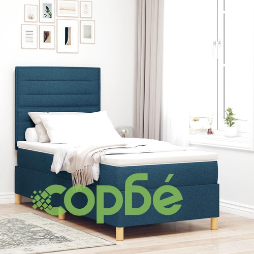 Легло с пружина, матрак и LED осветление 80x200 см, синя тъкан ➤ топ цена ➤ sorbe.bg