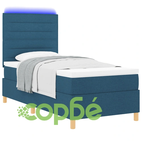 Легло с пружина, матрак и LED осветление 80x200 см, синя тъкан ➤ топ цена ➤ sorbe.bg
