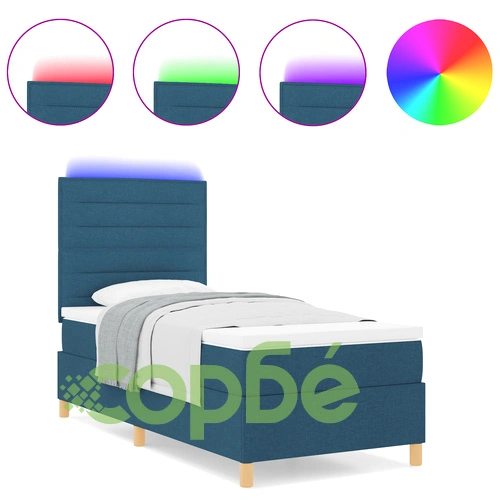 Легло с пружина, матрак и LED осветление 80x200 см, синя тъкан ➤ топ цена ➤ sorbe.bg