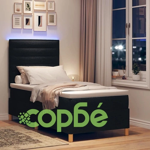 Легло с пружинна основа и матрак черно 100x200 см текстил с LED осветление ➤ топ цена ➤ sorbe.bg