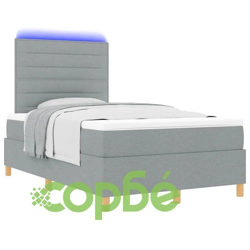 Легло с пружинирана основа и LED осветление 120x190 см светлосиво текстил ➤ топ цена ➤ sorbe.bg