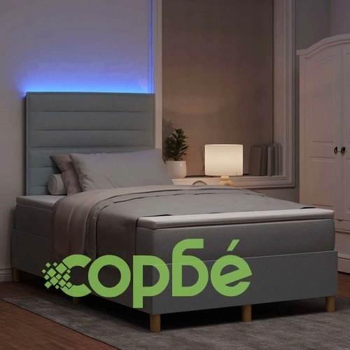 Легло с пружинирана основа и LED осветление 120x190 см светлосиво текстил ➤ топ цена ➤ sorbe.bg