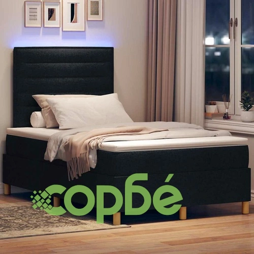Легло с пружинирана основа и матрак с LED осветление 120x190 см черно текстил ➤ топ цена ➤ sorbe.bg