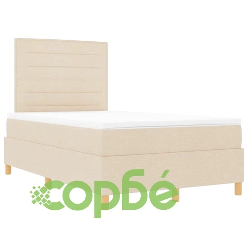 Легло с пружинирана основа и матрак крем 120x190 см текстил с LED осветление ➤ топ цена ➤ sorbe.bg