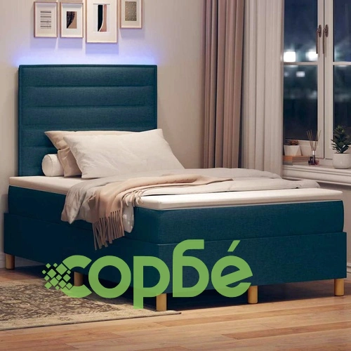 Легло с пружинирана основа и матрак със LED осветление синьо 120x200 см текстил ➤ топ цена ➤ sorbe.bg