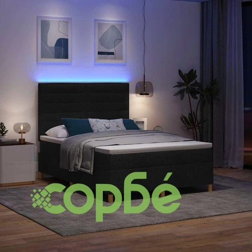 Легло с пружинна основа и матрак с LED осветление 160x200 см черно текстил ➤ топ цена ➤ sorbe.bg