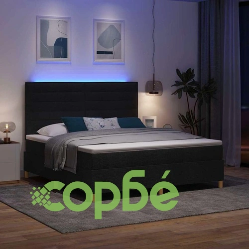 Легло с пружинирана основа и матрак с LED осветление 180x200 см черно текстил ➤ топ цена ➤ sorbe.bg