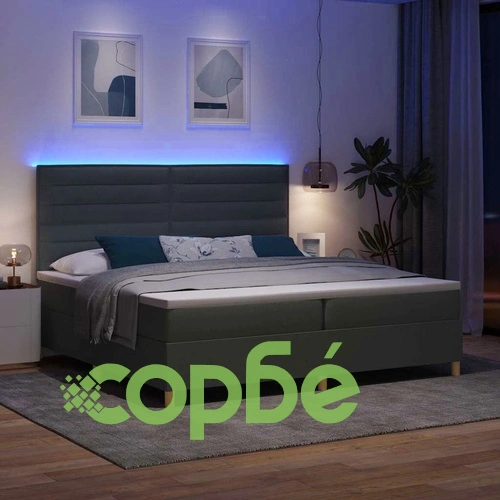 Легло с пружинирана основа и LED осветление тъмносив 200x200 см текстил ➤ топ цена ➤ sorbe.bg