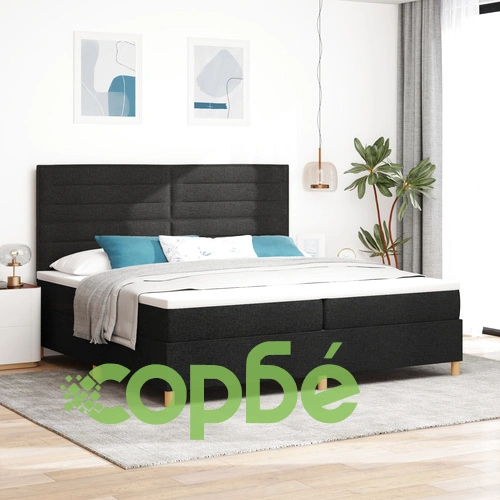Легло с матрак 200 x 200 см - Черно Текстил с LED осветление ➤ топ цена ➤ sorbe.bg