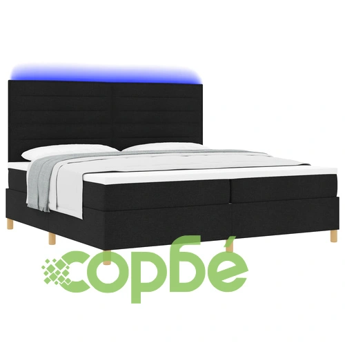 Легло с матрак 200 x 200 см - Черно Текстил с LED осветление ➤ топ цена ➤ sorbe.bg
